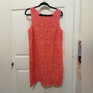 Talbots Pink Eyelet Sleeveless Midi Dress